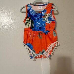 Floral Orange and Blue Kids Romper